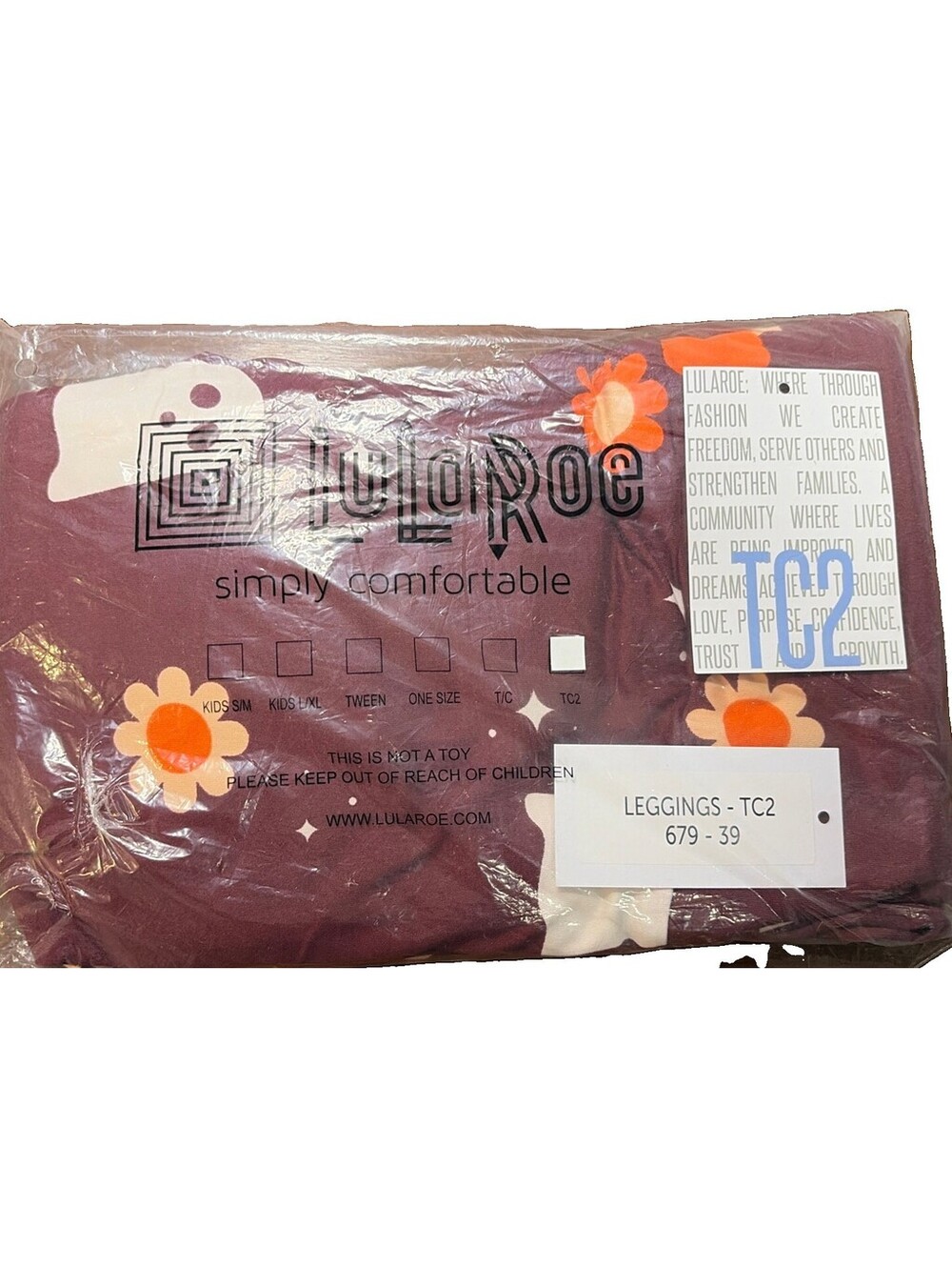 NWT LuLaRoe TC2 Halloween Burgundy Ghosts & Flowers Print Leggings Size 20-26 - Picture 6 of 7